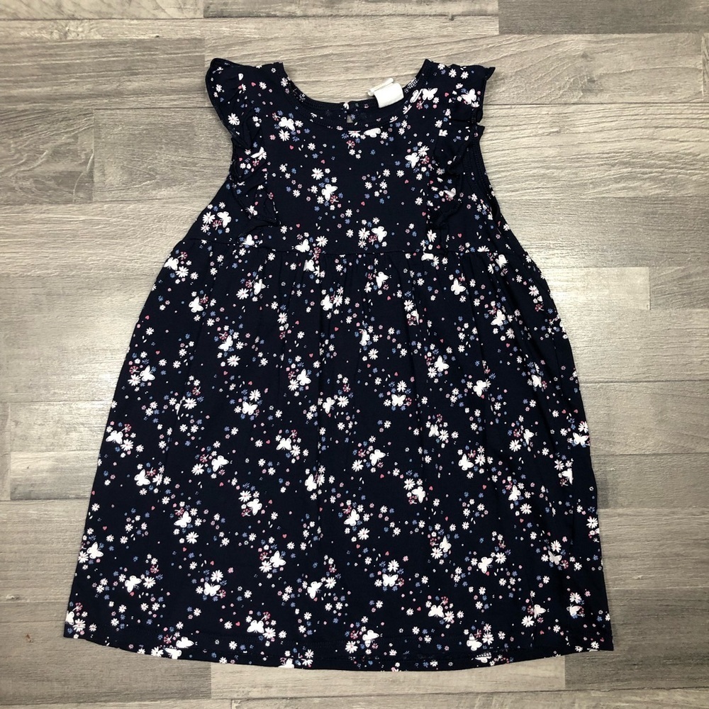 H&M Toddler Girls Blue Floral Butterfly Print Ruffle Dress